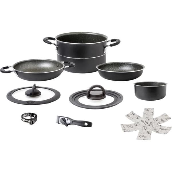 Set med aluminiumskastruller Brunner Pirate Vacublock 9 delar Köksutrustning för camping