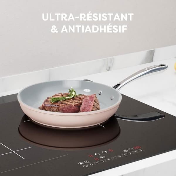 CIARRA Kokkärl 4 Delar Rosa - För Alla Spisar Inklusive Induktion, Keramikbeläggning Utan PFOA, Ugnssäker 230°C