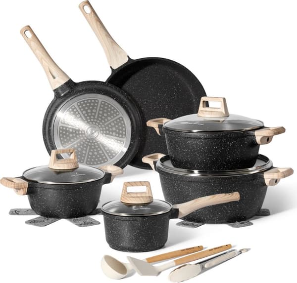 Just Perfecto induktionskokkärl - set kastruller med glaslock - kastrull med helt eld - non-stick stekpanna