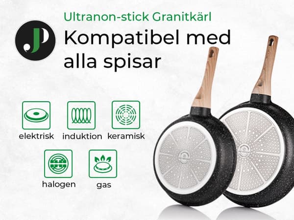 Just Perfecto 14-delat induktionsset med kokkärl - Set med kastruller och stekpannor - Alla värmekällor inklusive induktion - Aluminium - Svart