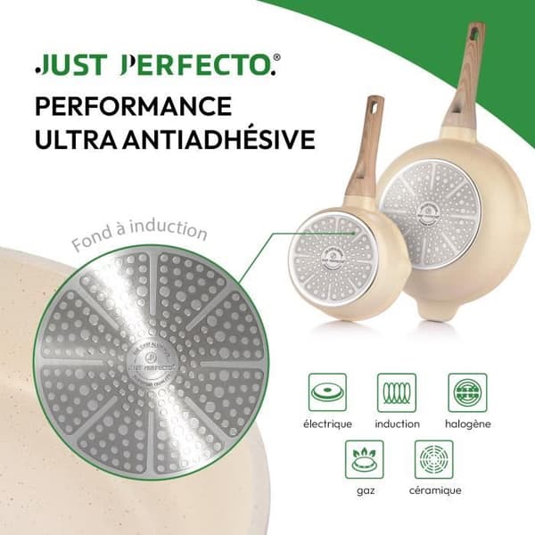 JUST PERFECTO Induktionskokkärl - set kastruller med glaslock - kastrull med helt eld - non-stick stekpanna