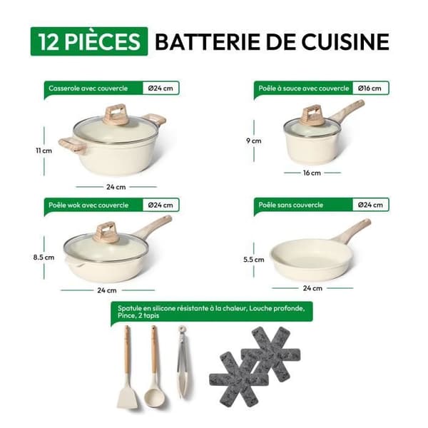 JUST PERFECTO Induktionskokkärl - set kastruller med glaslock - kastrull med helt eld - non-stick stekpanna