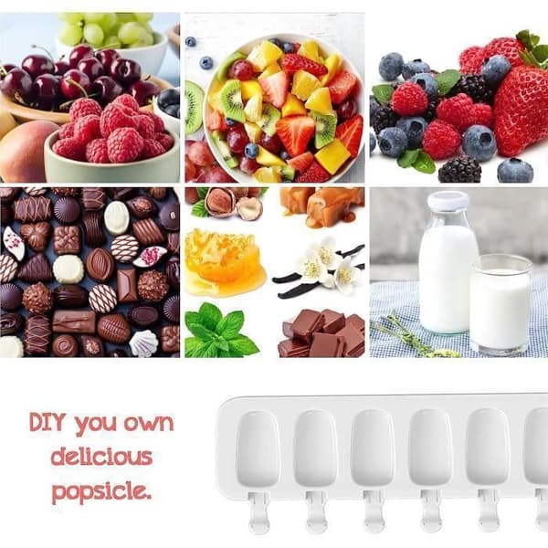 2 st 8 Cavity Silikon Popsicle Formar + 50 glasspinnar