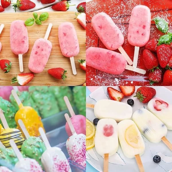 2 st 8 Cavity Silikon Popsicle Formar + 50 glasspinnar