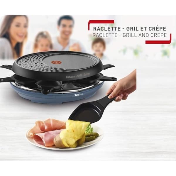 TEFAL 3in1 Raclette Grill, Colormania Raclette, Grill och Crêpes, 8 koppar, non-stick beläggning, stålblå RE310401