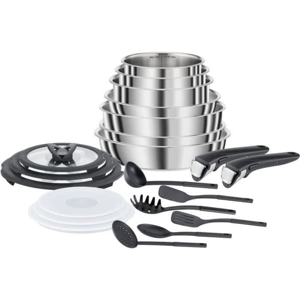 SEB Compact kokkärl i rostfritt stål 20 st, Non-stick, Induktion, Stekpannor, Kastruller, Sautépanna, 2 Handtag L953SK04