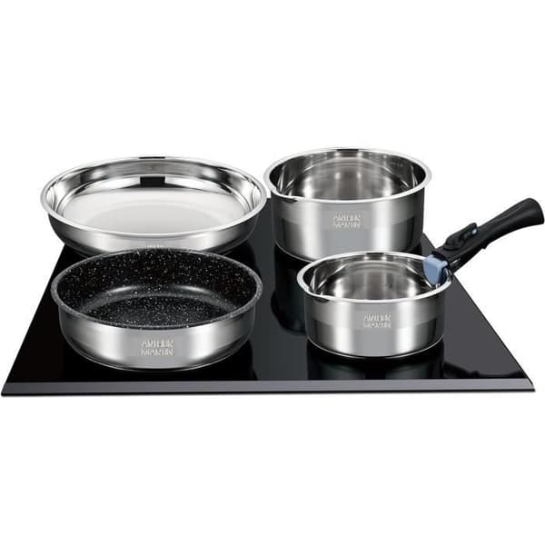 Arthur Martin AM0025 Avtagbart köksredskap Set 10 delar rostfri kastrull med hällpip Avtagbart handtag Alla FE11