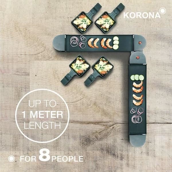 Korona 45072 Raclette Grill för 8 personer - bordsgrill med 8 kastruller och 8 spatlar - utfällbar grill