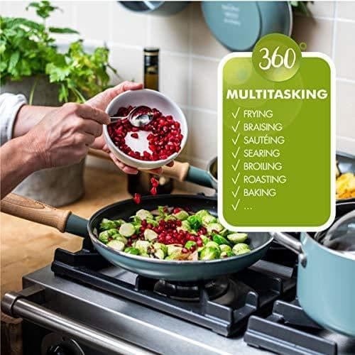 GreenPan, Aluminium tätt trä, Grågrön, 3 st - Kastrullset CC001595-001