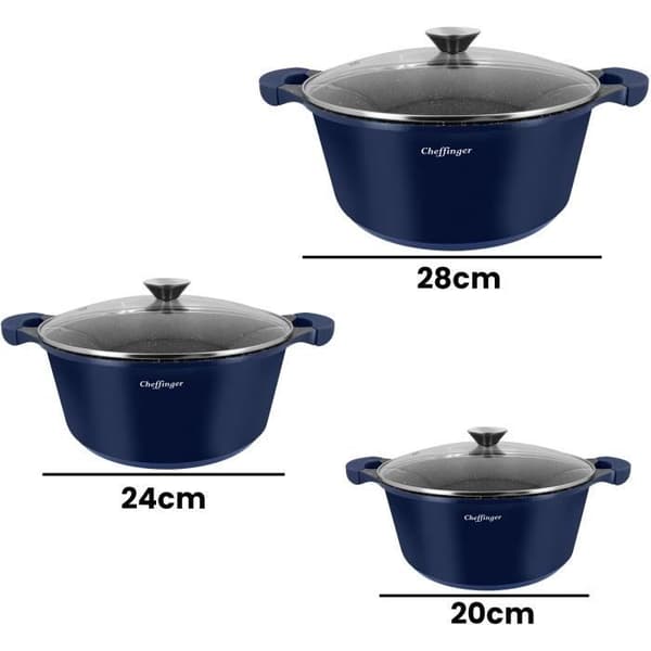 Cheffinger 10 delar kokkärl i rostfritt stål med mjukt handtag blå