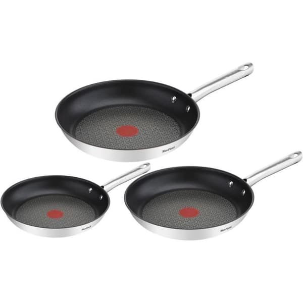 Tefal Duetto Set av 3 stekpannor 20/24/28 cm, Induktion, Rostfritt stål, Non-stick beläggning, Thermo-Spot, Hälsofrämjande matlagning, Perfekt bryning