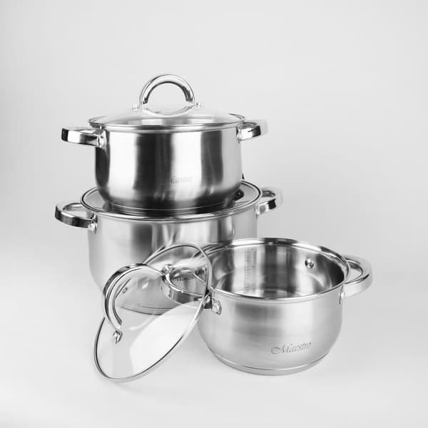 Induktionskastrullset i rostfritt stål 6 delar 3 lock av härdat glas Maestro MR-2120-6L Silver 59109