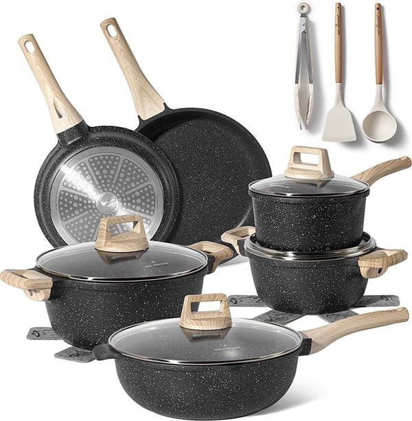 Just Perfecto 15 Delars Induktionspannor Set - Set med kastruller med silikontäckta lock för alla värmekällor