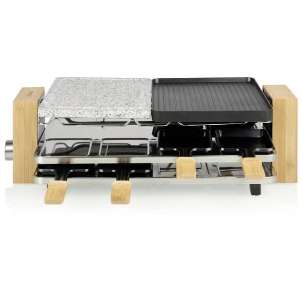 Princess Pure 8 Raclette grill non-stick beläggning, 8 pannor svart, sten, bambu