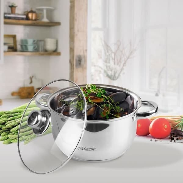 Batterie de Cuisine Induktion Rostfritt Stål 6 delar 3 Lock Härdat Glas Maestro MR-2020-6M Silver 59116