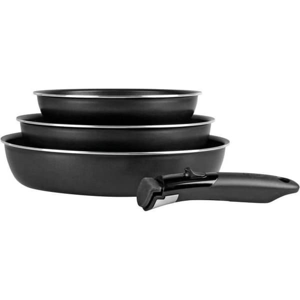 Sats med 3 Sitramovible stekpannor i pressad aluminium Ø20/24/28cm, non-stick beläggning, avtagbart handtag - För alla typer av spisar inklusive indu