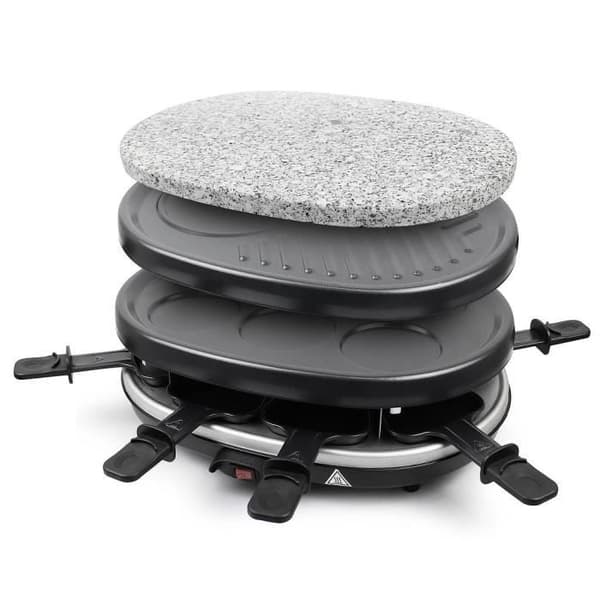 3 i 1 racletteset, naturstensgrill, svart, komplett uppsättning av grillar, material: 304 rostfritt stål