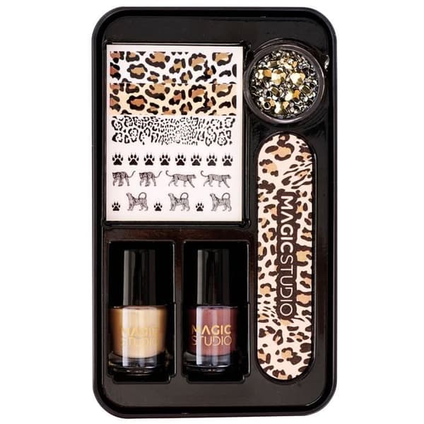 Magic Studio Nail Art Wild Safari manikyr kit - brun och svart - 16x33x9 cm