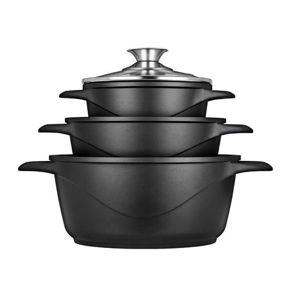 6-delad induktionskokkärl i gjuten aluminium, 3 kastruller, smillock MGK-18Negro 1004673