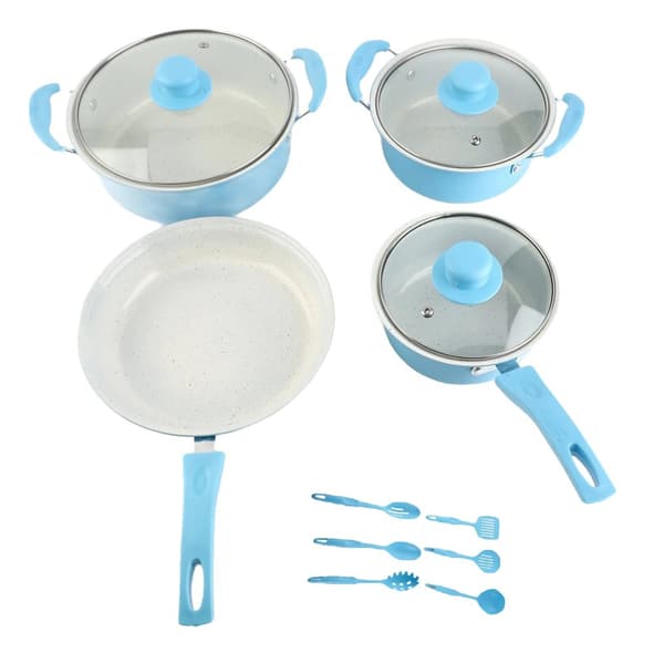 Nonstick Grydesæt, Ergonomiske Håndtag, Alsidige Madlavningsmuligheder,Blå