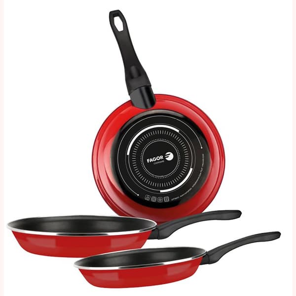Induktionsstekpanna Set 20-24-28 cm Emaljerat Stål, Non-stick utan PFOA FAGOR Optimax Röd 01366