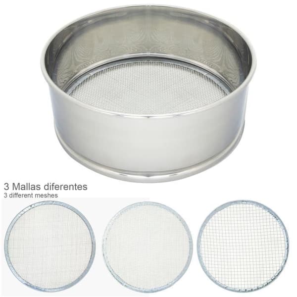 Harinero Tamizador Acero rostfritt stål Ø 20 cm. Con 3 Utbytbara Mallas