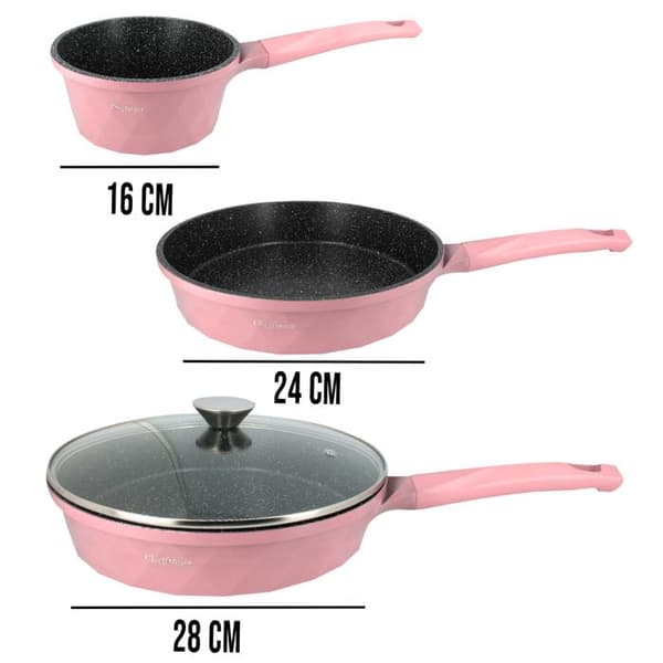 Köksset 10 Delar 3 Grytor/2 Stekpannor/1 Kastrull Diamantmönster Cheffinger Rosa