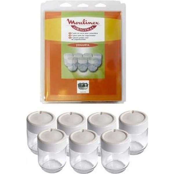 Glasburkar - MOULINEX - Set om 7 - För yoghurttillverkare - Lock ingår - Slitstarkt glas