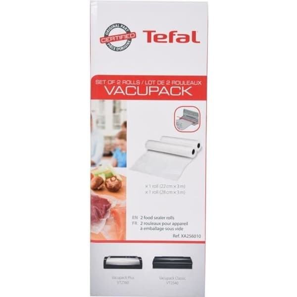 TEFAL - Set med 2 rullar 22×30cm + 28×30cm - Vacupack Plus och Classic - Återanvändbara påsar