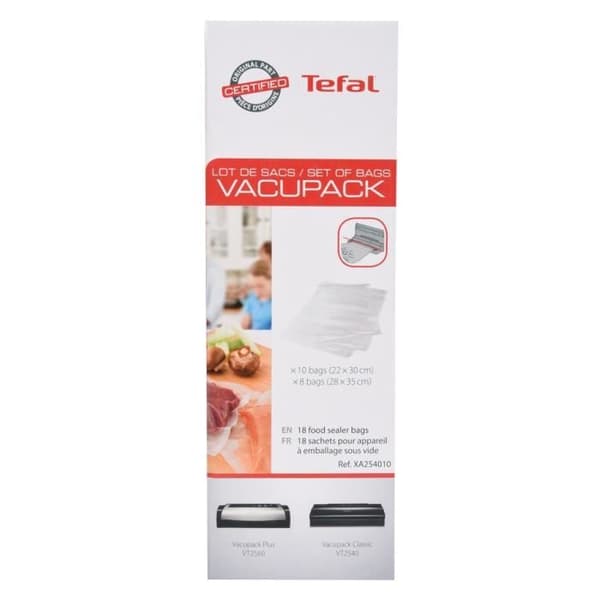 Set med 10 påsar 22×30cm + 8 påsar 28×35cm - TEFAL Vacupack Plus och Classic - Återanvändbara påsar