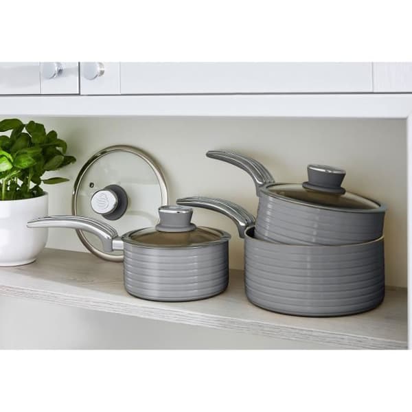 Retro köksset för induktion non-stick keramik 2 stekpannor 3 kastruller SWANSWPS5020GRN grå