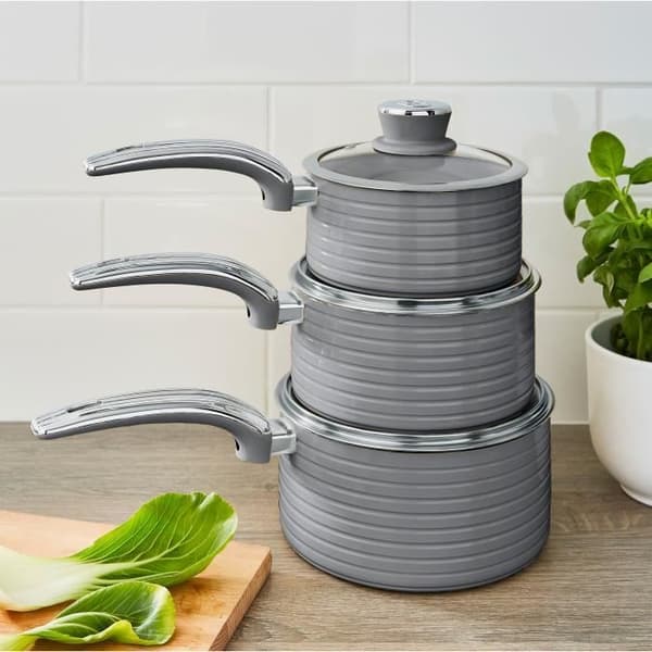 Retro köksset för induktion non-stick keramik 2 stekpannor 3 kastruller SWANSWPS5020GRN grå