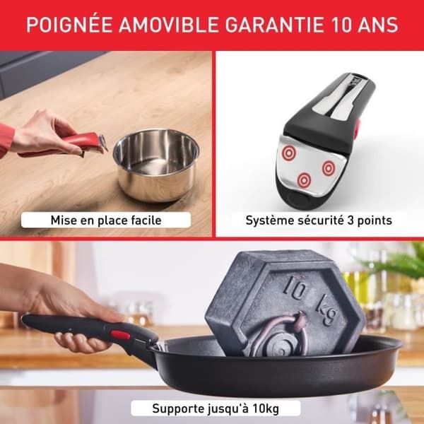 TEFAL INGENIO Easy Cook & Clean Set 10 delar, stekpanna, gryta, icke-induktion, non-stick beläggning, tillverkad i Frankrike L1579102