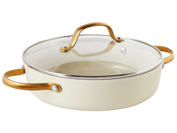 Sæt med 10 stk. gryder og pander i knækket hvid aluminium med non-stick keramisk belægning
