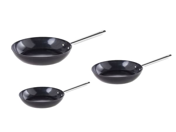Sæt med 3 pander i brudt sort aluminium med non-stick keramisk belægning i 3 størrelser
