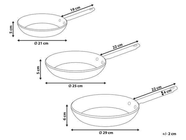 Sett med 3 Stekepanner Off-White Aluminium Keramisk Belegg Non-Stick med Håndtak i 3 Størrelser
