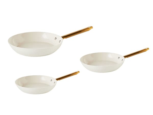 Sett med 3 Stekepanner Off-White Aluminium Keramisk Belegg Non-Stick med Håndtak i 3 Størrelser