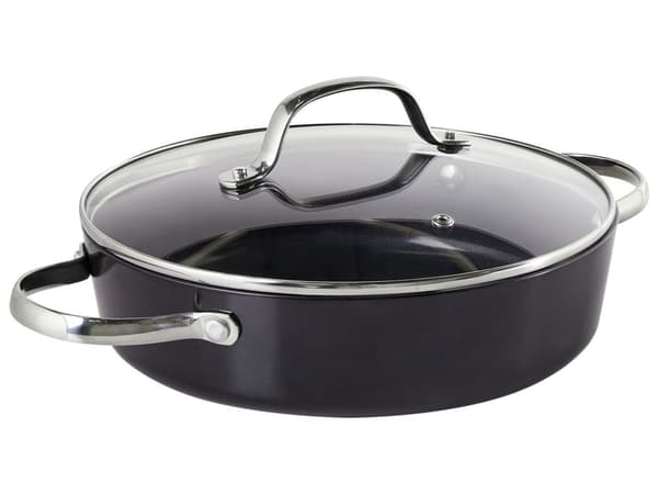 10-delers Grytesett Svart Aluminium Keramisk Belegg Non-Stick 3 Kasseroller med Lokk 2 Stekepanner