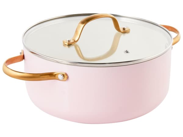 7-delt Grytesett Pastellrosa Aluminium Keramisk Belegg Non-Stick 3 Kasseroller med Lokk 1 Stekepanne