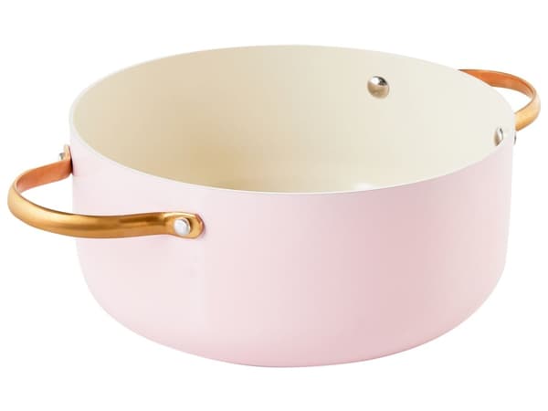 7-delt Grytesett Pastellrosa Aluminium Keramisk Belegg Non-Stick 3 Kasseroller med Lokk 1 Stekepanne