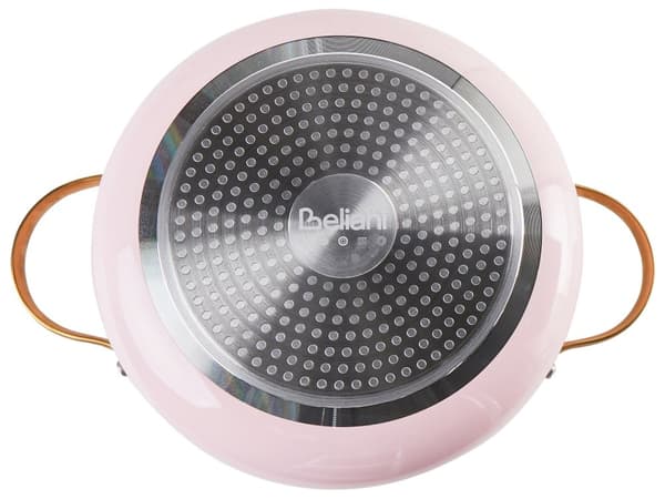 7-delt Grytesett Pastellrosa Aluminium Keramisk Belegg Non-Stick 3 Kasseroller med Lokk 1 Stekepanne