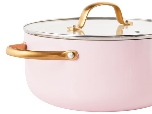7-delt Grytesett Pastellrosa Aluminium Keramisk Belegg Non-Stick 3 Kasseroller med Lokk 1 Stekepanne