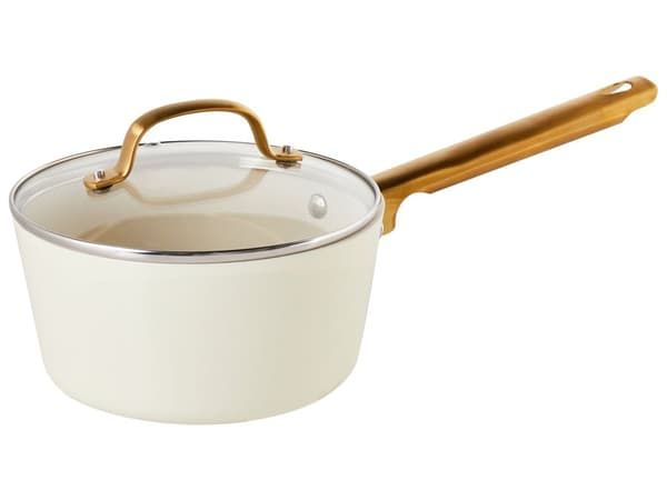 10-delers Grytesett Off White Aluminium Keramisk Belegg Non-Stick 3 Kasseroller med Lokk 2 Stekepanner