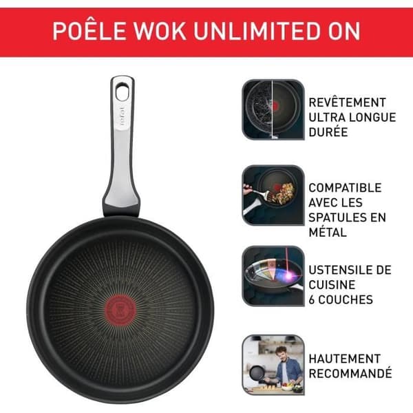 Sauteuse Tefal Unlimited 24 cm med glaslock, Induktion, Rivtålig non-stick beläggning, Thermo-Signal, Tillverkad