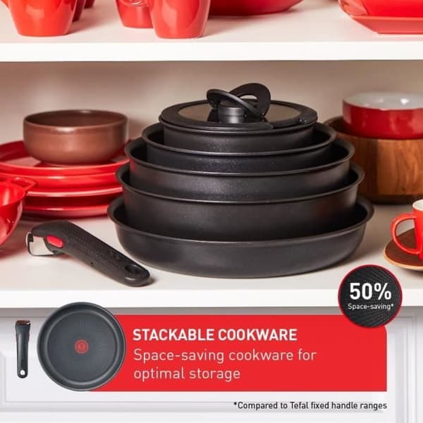 Tefal Ingenio Kokkärl 7 delar, Kastruller 161820 cm, Glaslock, Avtagbart handtag, Ingen induktion, Beläggning a