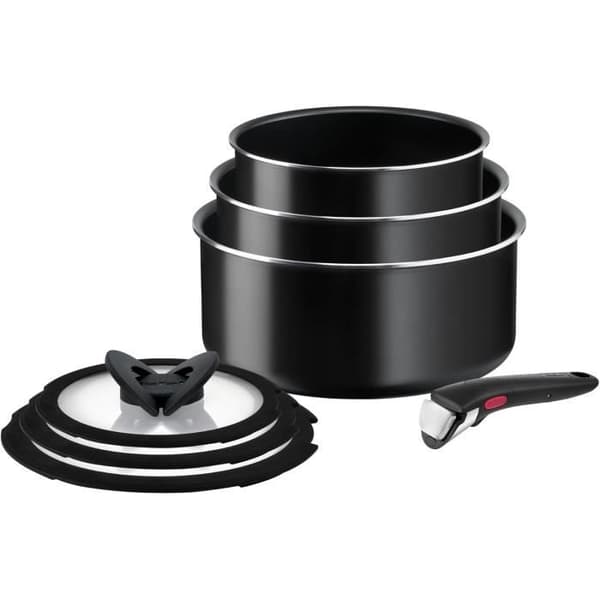 Tefal Ingenio Kokkärl 7 delar, Kastruller 161820 cm, Glaslock, Avtagbart handtag, Ingen induktion, Beläggning a