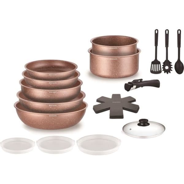 Induktions köksセット - Arthur Martin - AM5865 - Aluminium - 18 delar - Avtagbart handtag - För alla typer av värmekällor inklusive induktion