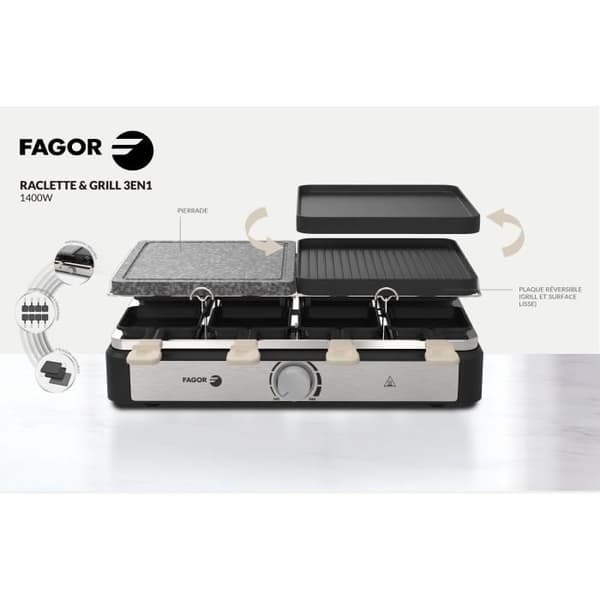 Apparat för raclette FAGOR - FGRG8 - Matsten - Upp till 8 personer - Justerbar termostat - 1400W