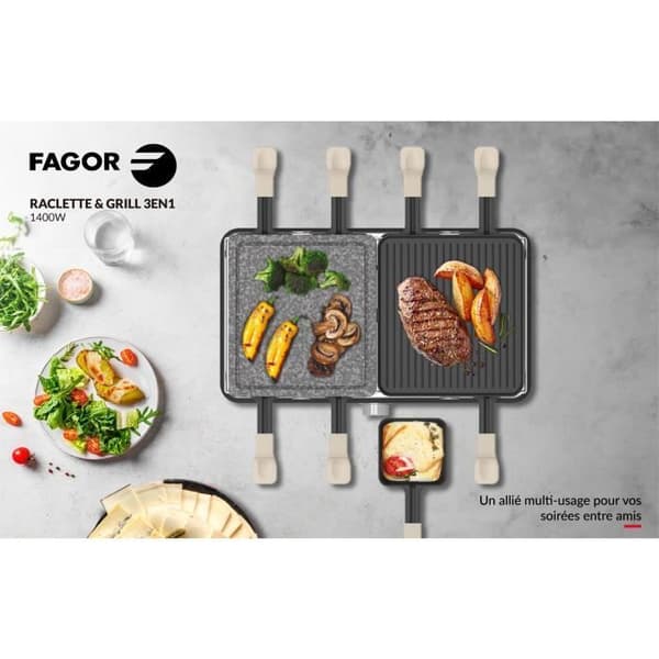 Apparat för raclette FAGOR - FGRG8 - Matsten - Upp till 8 personer - Justerbar termostat - 1400W