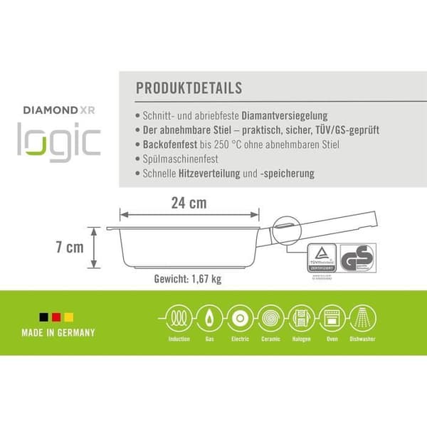Stekpanna Woll Diamond Logic XR Pro Induktiv Svart Ø 24 cm